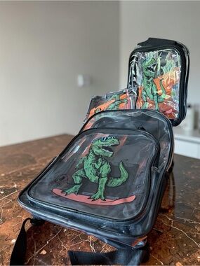 Clear See Through Kids' Dinosaur Print Backpack/Lunch Bag/Pencil Case Set